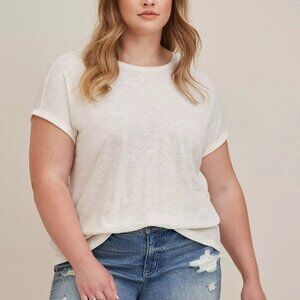 Torrid White Cotton Modal Slub + Clip Dot Print Fabric Mixed Dolman Tee Size 2